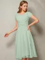 Sheath/Column Mesmerizing Bateau Short Sleeves Tea-Length Chiffon Bridesmaid Dress With Ruffles