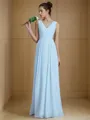 A-line V-Neck Sleeveless Floor-Length Graceful Chiffon Bridesmaid Dress With Ruched