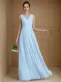 A-line V-Neck Sleeveless Floor-Length Graceful Chiffon Bridesmaid Dress With Ruched