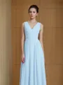 A-line V-Neck Sleeveless Floor-Length Graceful Chiffon Bridesmaid Dress With Ruched
