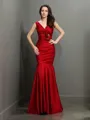 Trumpet/Mermaid Fitted V-Neck Sleeveless Floor-Length Taffeta Bridesmaid Dress With Hand-Made Flower