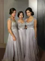 Sheath/Column V-Neck Short Sleeves Perfect Floor-Length Chiffon Bridesmaid Dress With Lace