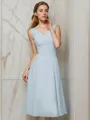 A-line V-Neck Sleeveless Modest Tea-Length Chiffon Bridesmaid Dress With Pleats