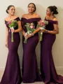 Sheath/Column Off-the-Shoulder Sleeveless Sweep Train Stretch Crepe Teasing Bridesmaid Dress