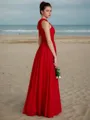 Simple A-line Halter Sleeveless Floor-Length Chiffon Bridesmaid Dress With Ruched