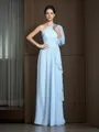 Sheath/Column Trendy One-Shoulder 3/4 Sleeves Floor-Length Chiffon Bridesmaid Dress