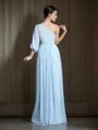 Sheath/Column Trendy One-Shoulder 3/4 Sleeves Floor-Length Chiffon Bridesmaid Dress