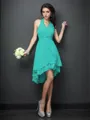 A-line Halter Sophisticated Sleeveless Short/Mini Chiffon Bridesmaid Dress With Pleats