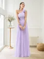 Beautiful A-line One-Shoulder Sleeveless Floor-Length Chiffon Bridesmaid Dress With Hand-Made Flower