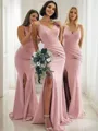 Sheath/Column V-Neck Sleek Sleeveless Sweep Train Stretch Crepe Bridesmaid Dress
