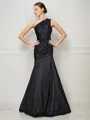 A-line One-Shoulder Sleeveless Subtle Floor-Length Taffeta Bridesmaid Dress With Pleats