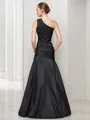 A-line One-Shoulder Sleeveless Subtle Floor-Length Taffeta Bridesmaid Dress With Pleats