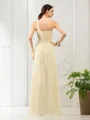 A-line One-Shoulder Sleeveless Floor-Length Chiffon Elegant Bridesmaid Dress With Pleats