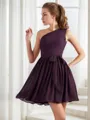 Chic A-line One-Shoulder Sleeveless Short/Mini Chiffon Bridesmaid Dress With Pleats