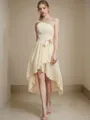 A-line One-Shoulder Sleeveless Charming Asymmetrical Chiffon Bridesmaid Dress With Layers