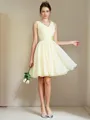 A-line V-Neck Sleeveless Short/Mini Stunning Chiffon Bridesmaid Dress With Sash