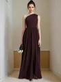 A-line One-Shoulder Sleeveless Floor-Length Chiffon Dreamy Bridesmaid Dress With Ruched