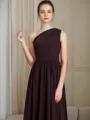 A-line One-Shoulder Sleeveless Floor-Length Chiffon Dreamy Bridesmaid Dress With Ruched