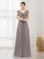 Perfect A-line V-Neck Short Sleeves Floor-Length Chiffon Bridesmaid Dress With Pleats
