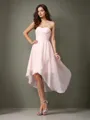A-line Sweetheart Sleeveless Trendy Asymmetrical Chiffon Bridesmaid Dress With Ruffles