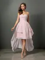 A-line Sweetheart Fashion Sleeveless Asymmetrical Chiffon Bridesmaid Dress With Pleats