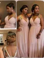 A-line V-Neck Sleeveless Floor-Length Glam Chiffon Bridesmaid Dress With Beading
