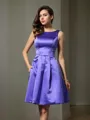 Unique A-line Scoop Sleeveless Knee-Length Satin Bridesmaid Dress