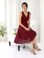Exquisite A-line V-Neck Sleeveless Knee-Length Chiffon Bridesmaid Dress