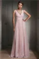 A-line V-Neck Sleeveless Floor-Length Flattering Chiffon Bridesmaid Dress With Ruffles