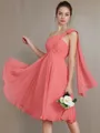 A-line One-Shoulder Sleeveless Short/Mini Chiffon Modest Bridesmaid Dress With Ruched
