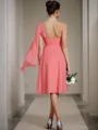 A-line One-Shoulder Sleeveless Short/Mini Chiffon Modest Bridesmaid Dress With Ruched