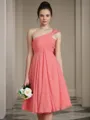 A-line One-Shoulder Sleeveless Short/Mini Chiffon Modest Bridesmaid Dress With Ruched