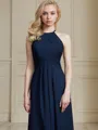 Chic A-line Halter Sleeveless Floor-Length Chiffon Bridesmaid Dress With Ruched