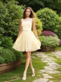 A-line Scoop Simple Sleeveless Knee-Length Silk like Satin Bridesmaid Dress With Lace
