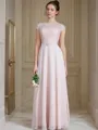 A-line Bateau Sleeveless Floor-Length Chiffon Flowing Bridesmaid Dress With Lace