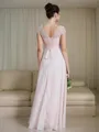 A-line Bateau Sleeveless Floor-Length Chiffon Flowing Bridesmaid Dress With Lace