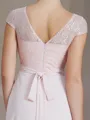 A-line Bateau Sleeveless Floor-Length Chiffon Flowing Bridesmaid Dress With Lace
