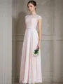 A-line Bateau Sleeveless Floor-Length Chiffon Flowing Bridesmaid Dress With Lace