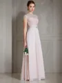 A-line Bateau Sleeveless Floor-Length Chiffon Flowing Bridesmaid Dress With Lace