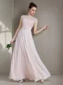 A-line Bateau Sleeveless Floor-Length Chiffon Flowing Bridesmaid Dress With Lace