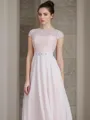 A-line Bateau Sleeveless Floor-Length Chiffon Flowing Bridesmaid Dress With Lace