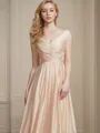 Feminine A-line V-Neck Sleeveless Floor-Length Silk like Satin Bridesmaid Dress With Ruched