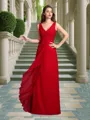 A-line Beautiful Straps Sleeveless Floor-Length Chiffon Bridesmaid Dress With Pleats