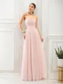 A-line Strapless Sleeveless Floor-Length Chiffon Refined Bridesmaid Dress With Pleats