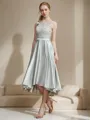 A-line Bateau Sleeveless Asymmetrical Silk like Satin Fashion Bridesmaid Dress With Ruffles