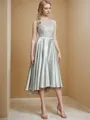 A-line Bateau Sleeveless Asymmetrical Silk like Satin Fashion Bridesmaid Dress With Ruffles
