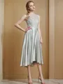 A-line Bateau Sleeveless Asymmetrical Silk like Satin Fashion Bridesmaid Dress With Ruffles