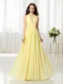 A-line Unique Halter Sleeveless Floor-Length Chiffon Bridesmaid Dress With Pleats