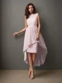 A-line Scoop Sleeveless Asymmetrical Charming Chiffon Bridesmaid Dress With Sash
