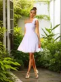 A-line One-Shoulder Sleeveless Short/Mini Chiffon Delicate Bridesmaid Dress With Hand-Made Flower